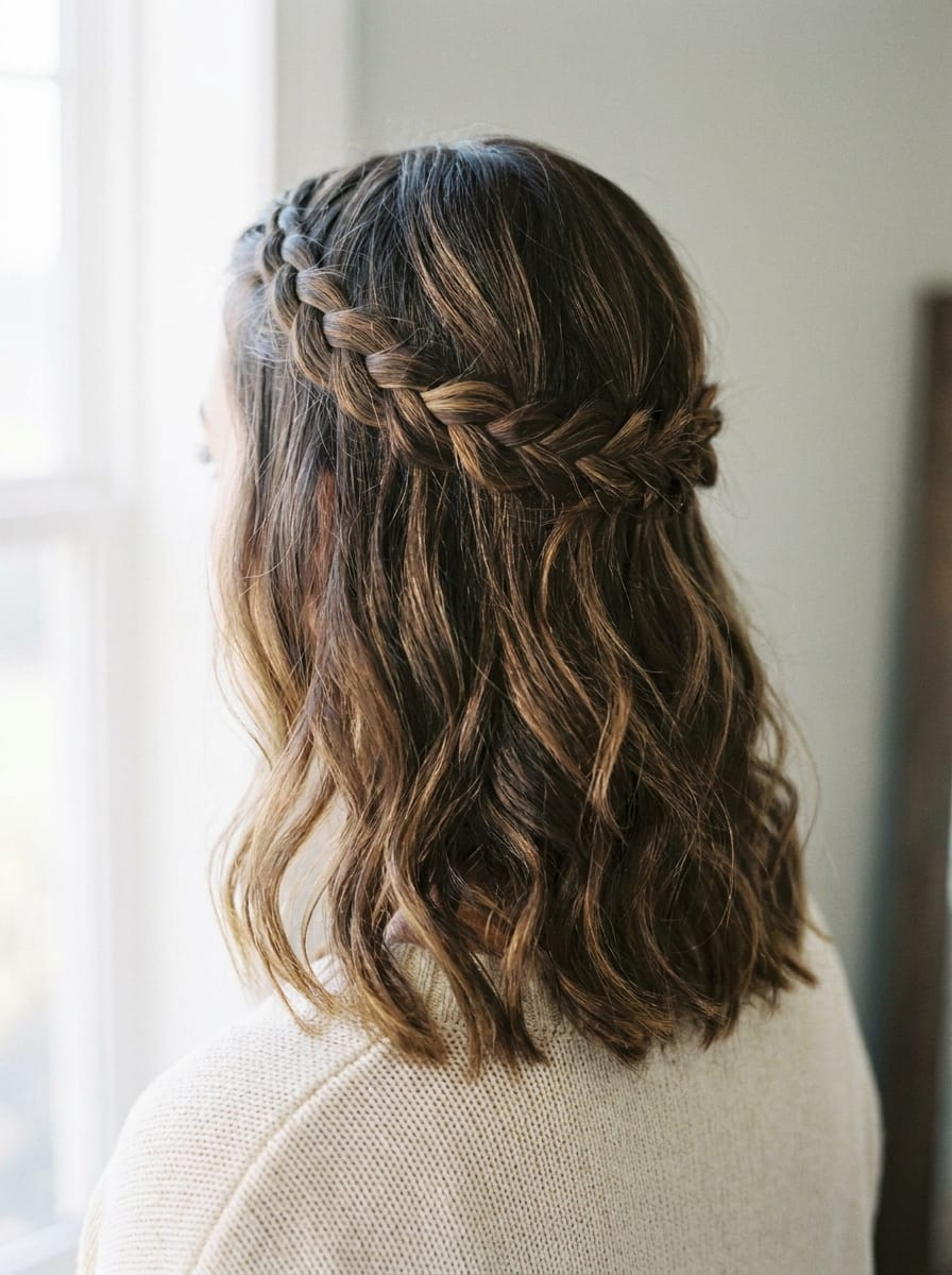 Half-up Crown Braid - Flechtfrisur mittellang